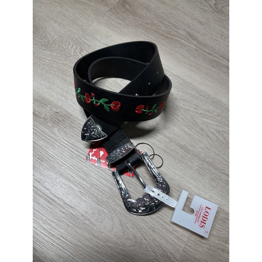 Lodis Genuine Leather Rose Embroidered Western  Belt NWT S